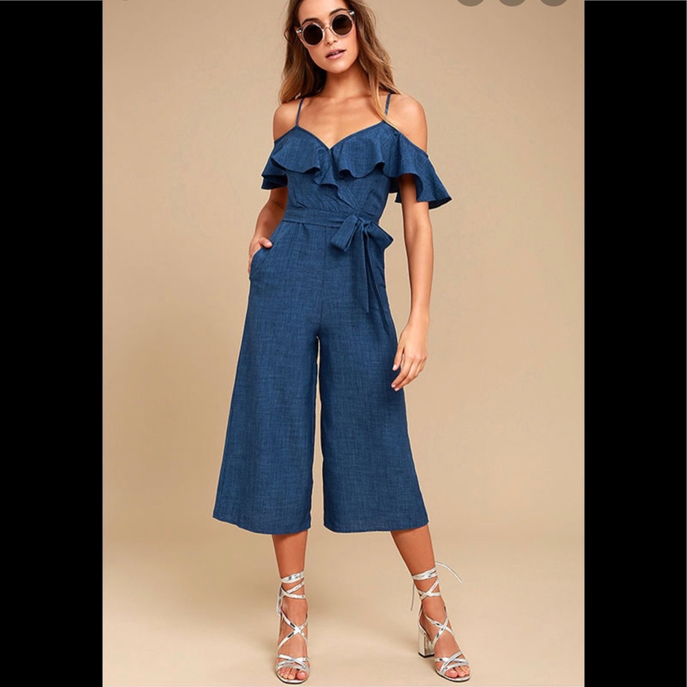 Lulu’s Love Dark Blue OTS Midi Jumpsuit Size M